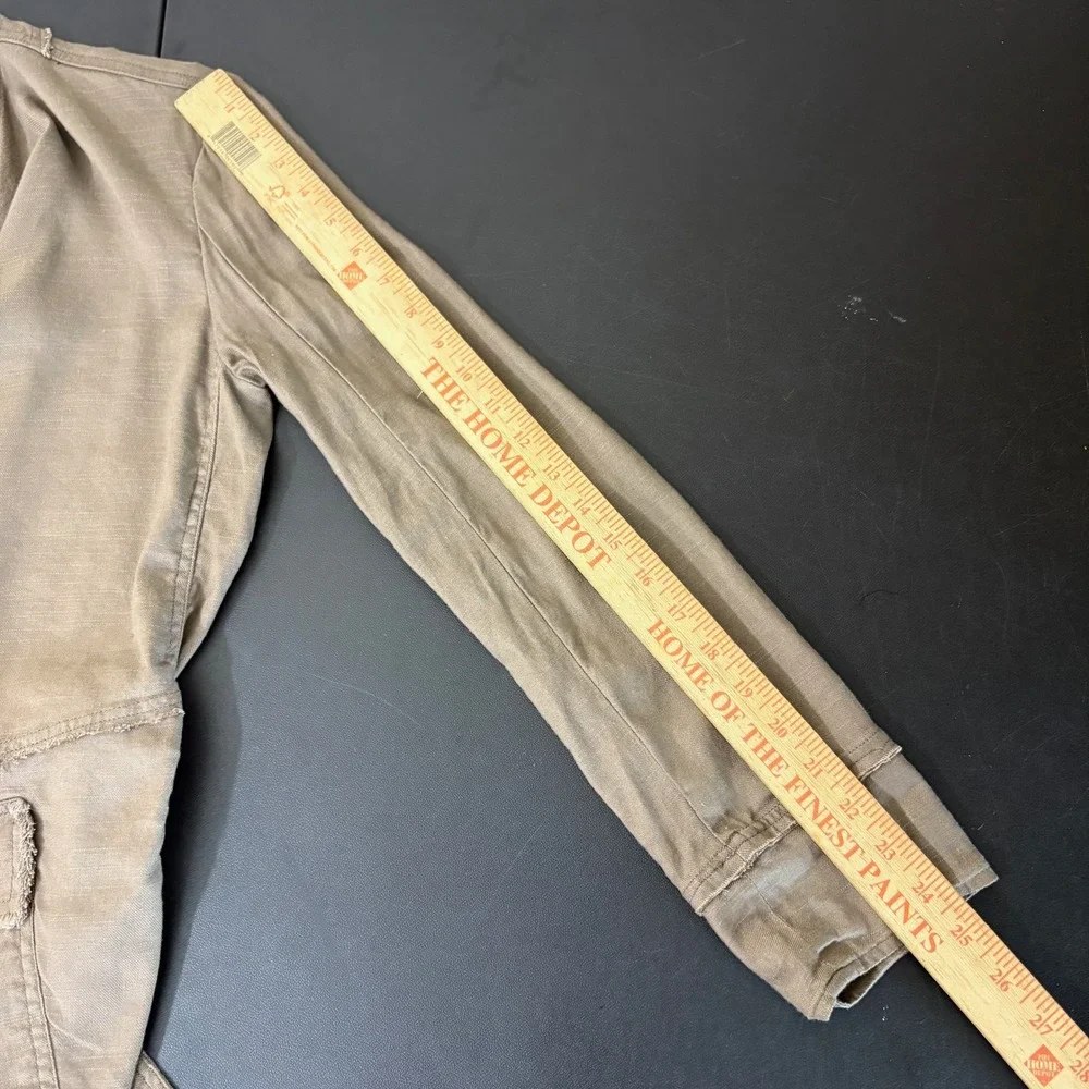 Free People Raw Hem Femme Linen Open Front Waterfall Drape Jacket Size S